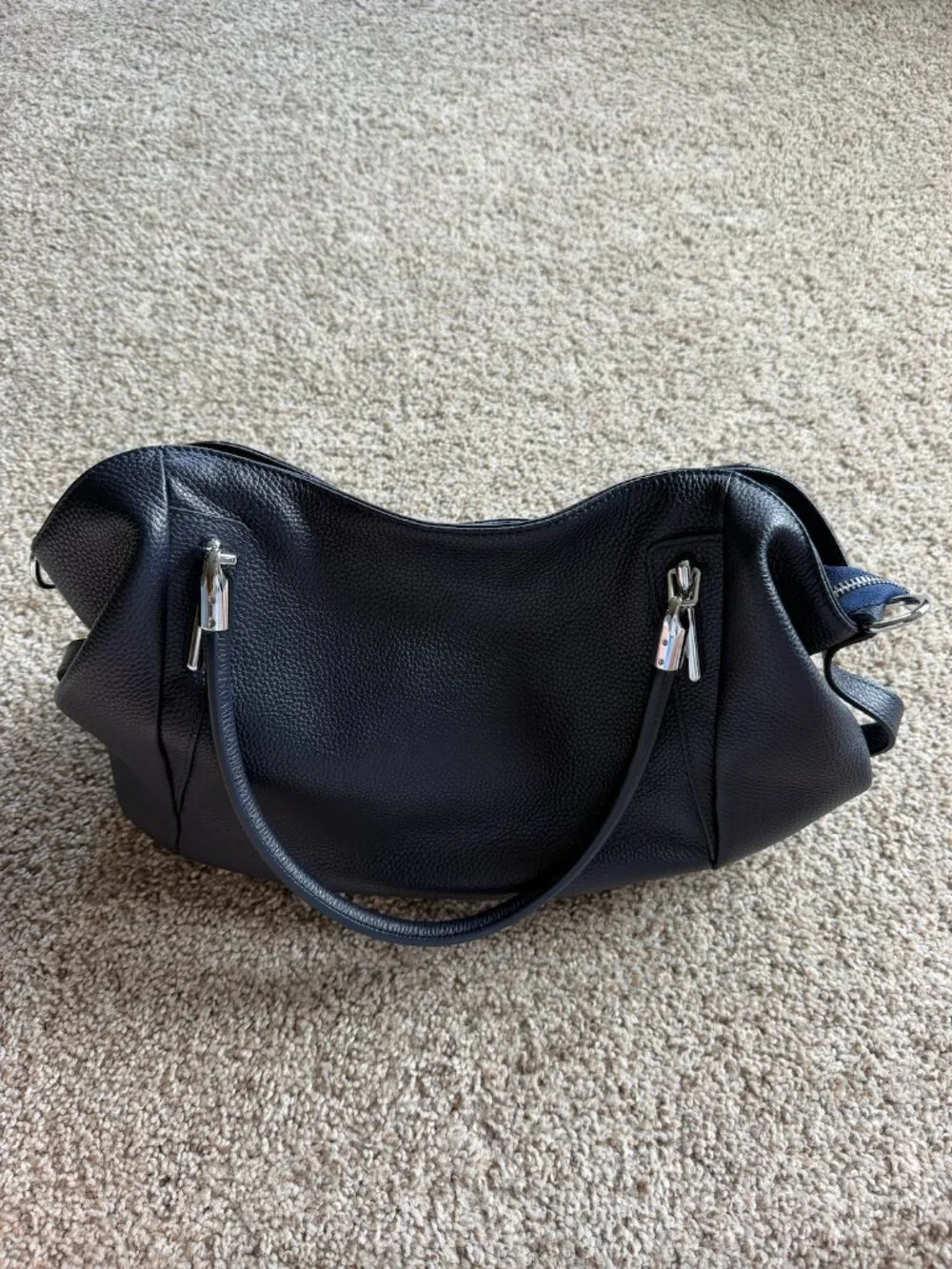 HESHE Genuine Leather Navy Blue Tote Shoulder Bag Satchel Hobo Crossbody